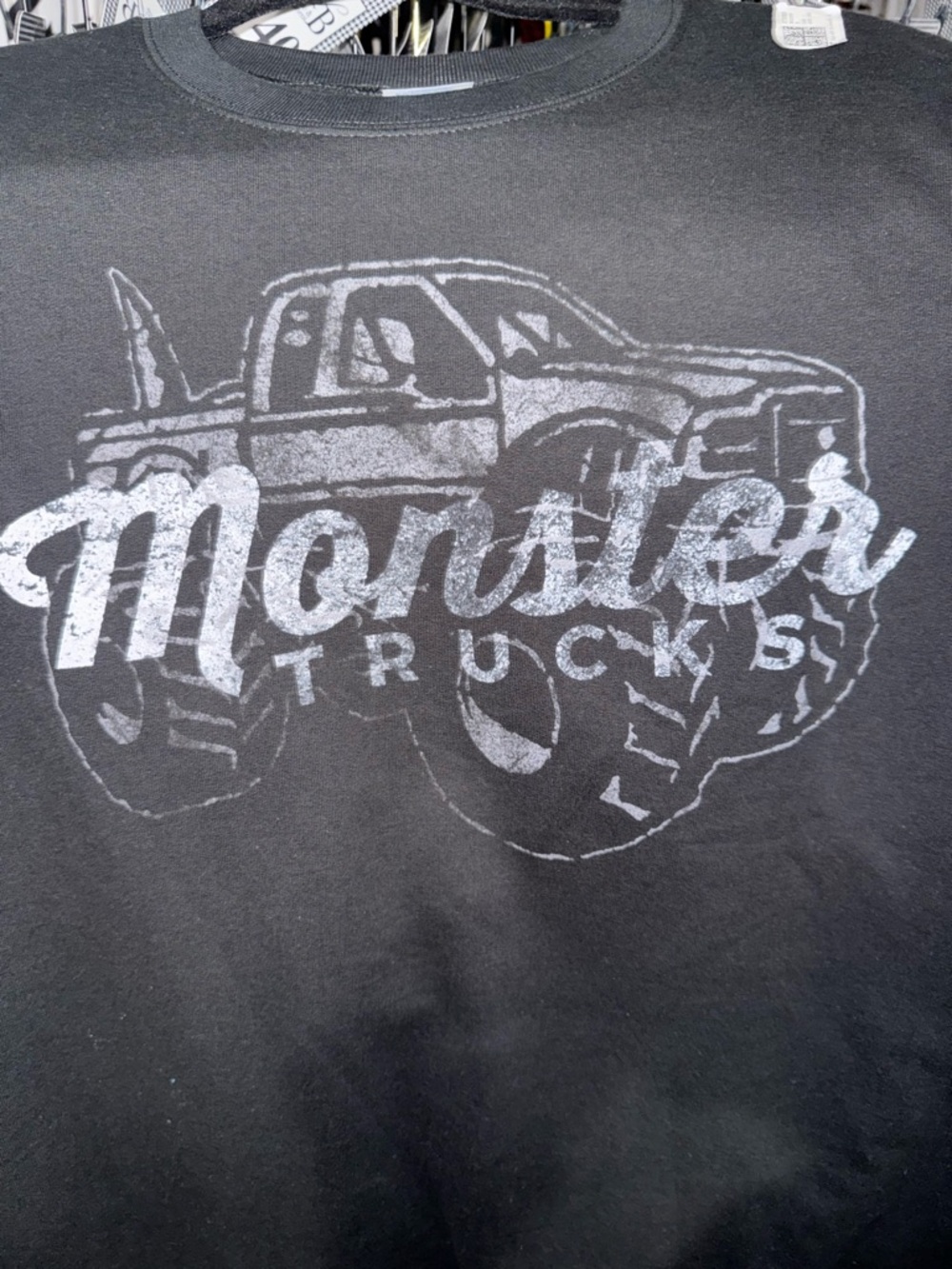 Black Monster Trucks Graphic Crewneck Sweatshirt